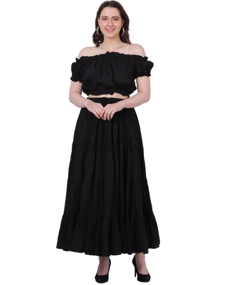WevezÂ® Women's Plus Size Gypsy 25 Yard Long Flowy Solid Color Renaissance fair Skirt (Black) - Image 4